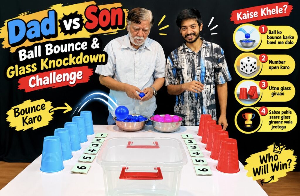 Dad vs Son Ball Bounce & Glass Knockdown Challenge: Kaun Giraayega Sabse Pehle Saare Glass?